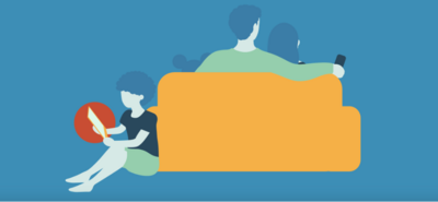 Illustration of family in living room