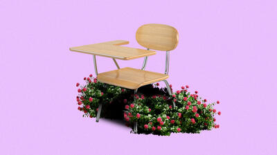symbolic image of student desk and flowers