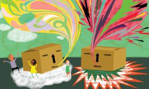 Teaching Tolerance illustration of 2 identical magic box but speaking in different ways
