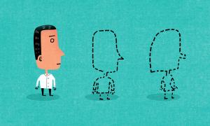Teaching Tolerance illustration of person beside 2 outlines of bodies