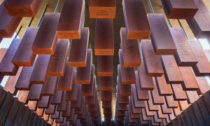 Looking up at part of the Lynching Memorial