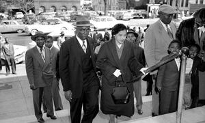 A photo of Rosa Parks during the Montgomery Bus Boycott.