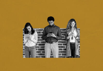 Image of 3 young adults using digital devices