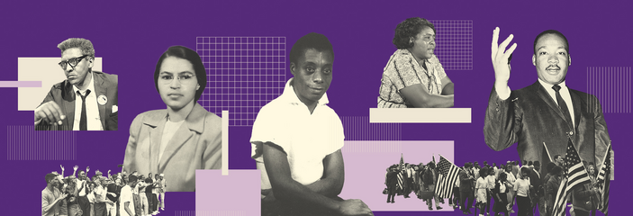 Collage of various important Civil Rights Movement figures.