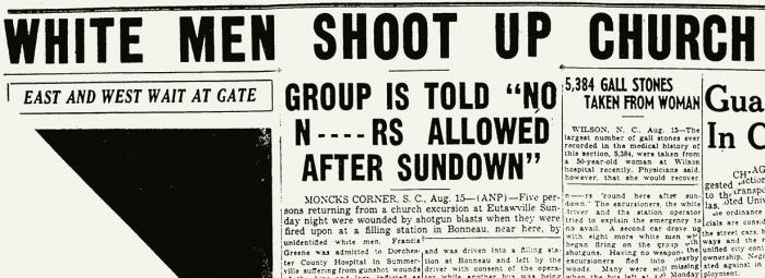 A 1940 newspaper in South Carolina only express racist exclusion.